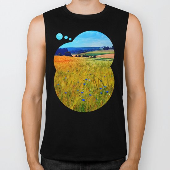 Fields of summer with flowers and scenery Biker Tank