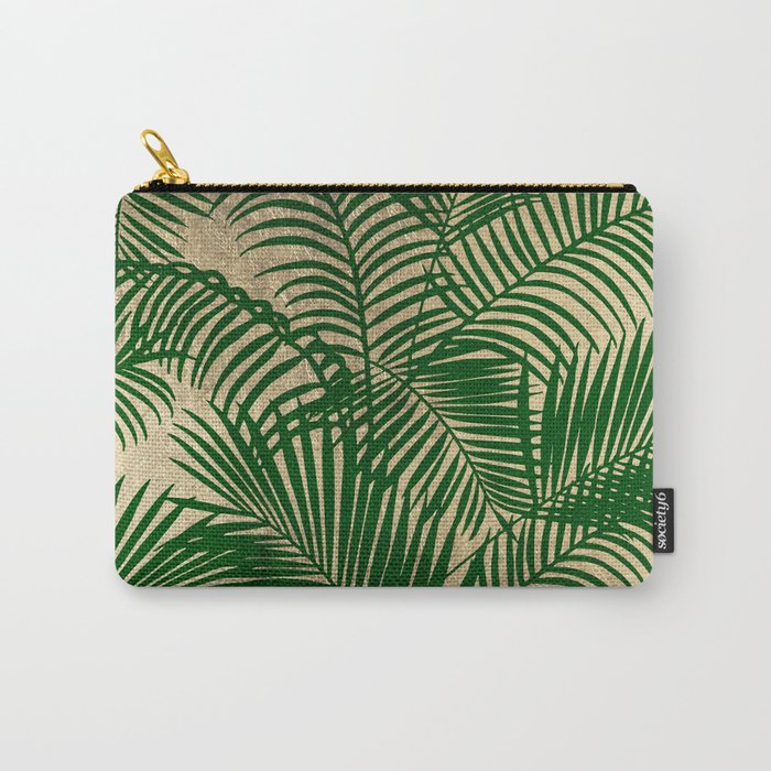 Elegant faux gold forest green tropical palm tree Carry-All Pouch