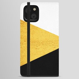 Abstract geometric modern minimalist collage of black, white, gold texture colorblock iPhone Wallet Case
