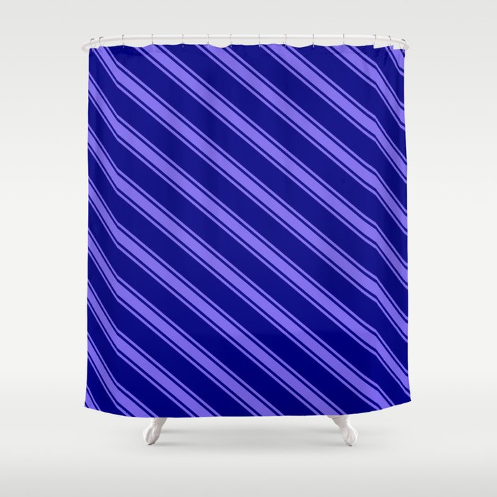 Blue and Medium Slate Blue Colored Lined/Striped Pattern Shower Curtain
