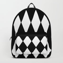 LARGE BLACK AND WHITE HARLEQUIN DIAMOND PATTERN Backpack | Geometric, Color, Janeholloway, Jockey, Stylish, Pattern, Harlequin, Classic, Diamond, Abstract 