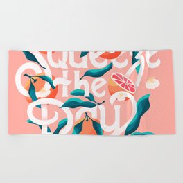 Squeeze The Day Lettering Illustration With Oranges VECTOR Beach Towel