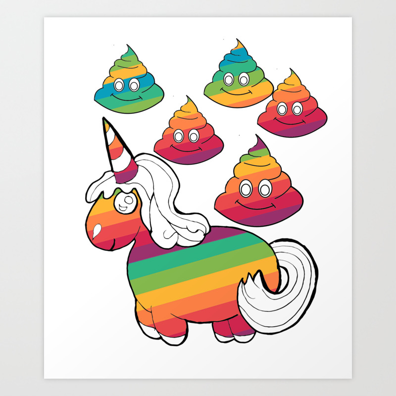 Rainbow Spiral Star Unicorn Design Poop Emoji Art Print By