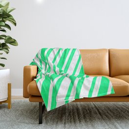 [ Thumbnail: Green & White Colored Lines Pattern Throw Blanket ]