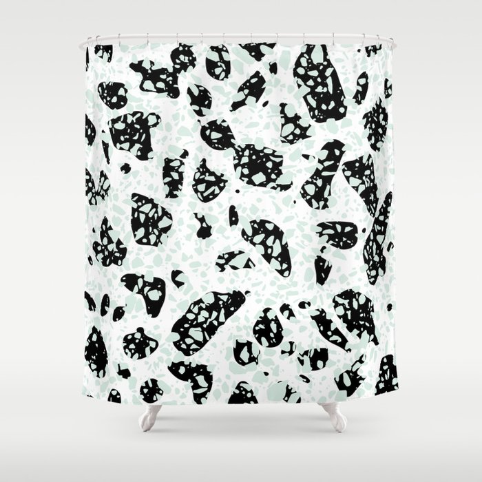 Triple Terrazzo Mint Green Black White Modern Speckle Pattern
