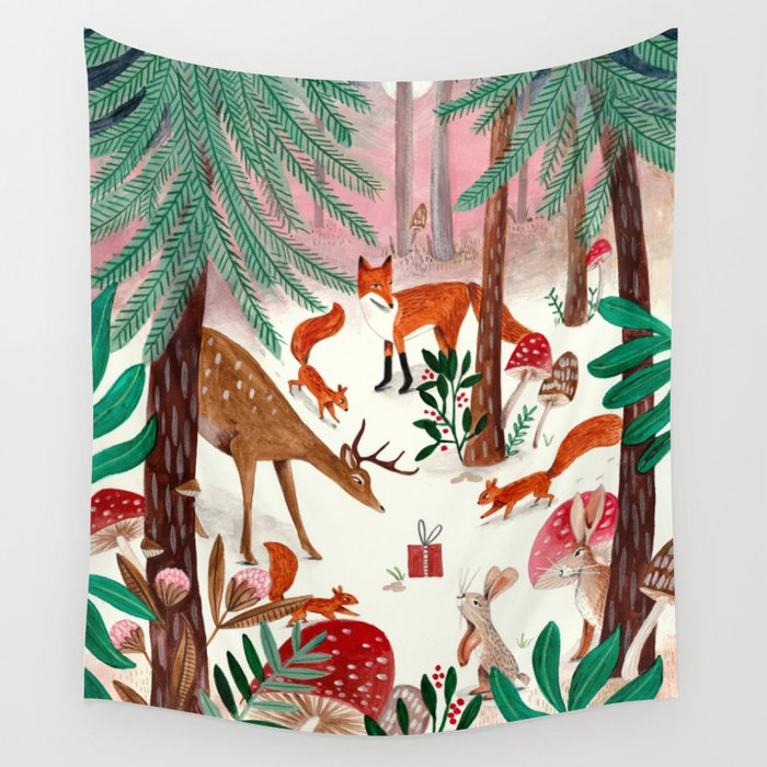 Whimsical woodland enchanted forest animals Wall Tapestry