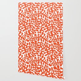 Vibrant orange Matisse cut outs seaweed pattern on white background Wallpaper