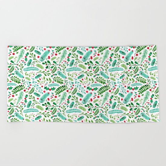 Christmas Florals Beach Towel