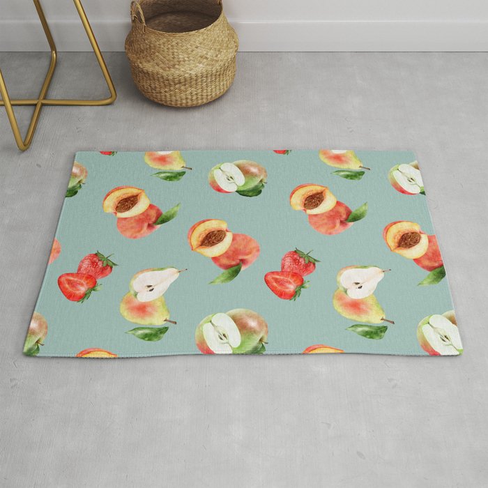 Trendy Summer Pattern with Stawberries, pears and peaches Rug