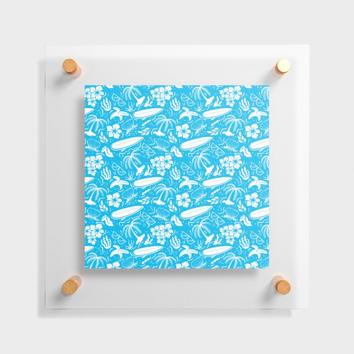 Turquoise and White Surfing Summer Beach Objects Seamless Pattern Floating Acrylic Print