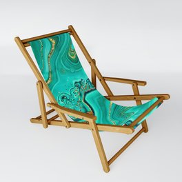 Emerald Green + Gold Abstract Geode Ripples Sling Chair