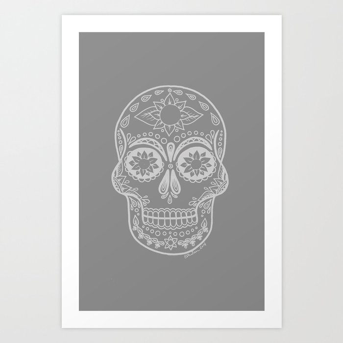 Grey Sugar Skull Art Print