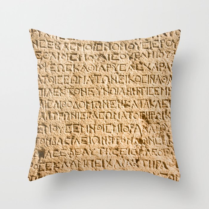 ancient Greek writing chiseled on stone Throw Pillow by Daily Home