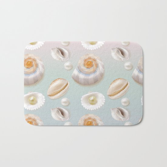 Seashell Seashells Pearls on pastel multicolor backdrop on #Society6 Bath Mat