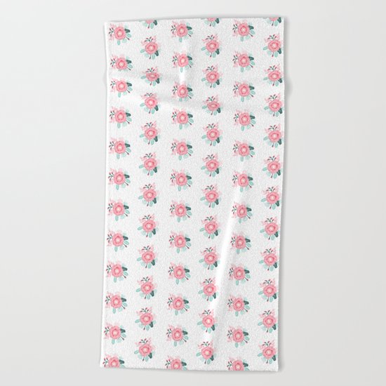 Florals boho modern watercolor blooming blossom garden nature summer spring navy pink white Beach Towel