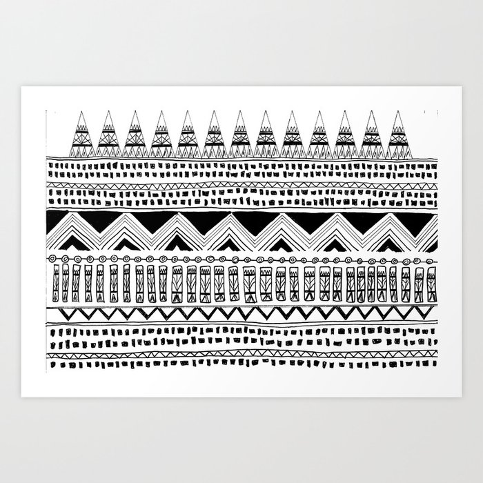 aztec tribal: black and white Art Print
