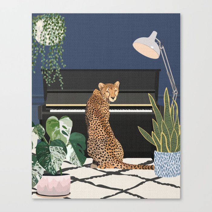 Cheetah playing piano Canvas Print