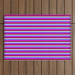 [ Thumbnail: Lavender, Royal Blue, Fuchsia, and Maroon Colored Lined Pattern Outdoor Rug ]