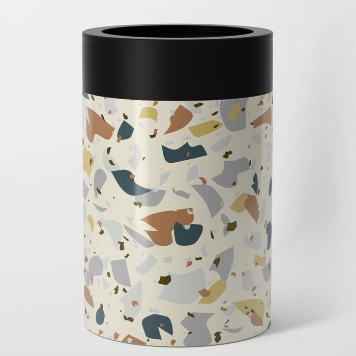 Terrazzo seamless pattern with overlapping elements in earth colours combination. Can Cooler
