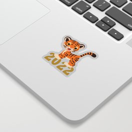 Happy New Year 2022 With Funny Tiger Cub Sticker