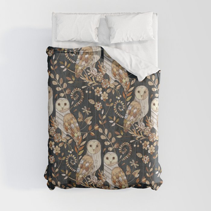 Wooden Wonderland Barn Owl Collage Duvet Cover