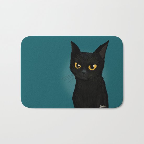 Cat in the blue Bath Mat