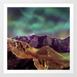 Abstract Landscape with Mountains and Northern Lights Art Print