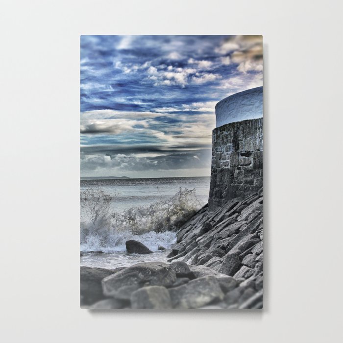 Cornish Pier with Waves Metal Print