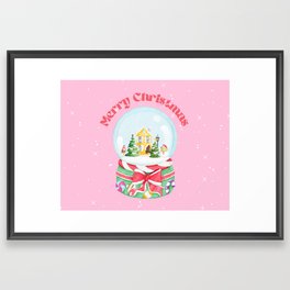 Retro Inspired Pink Christmas Snow Globe Framed Art Print