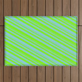 [ Thumbnail: Green & Sky Blue Colored Striped Pattern Outdoor Rug ]