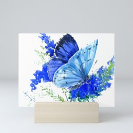 Blue Butterfly, blue butterfly lover blue room design floral nature Mini Art Print