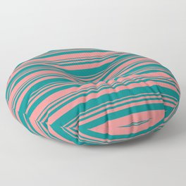[ Thumbnail: Light Coral and Teal Colored Lined Pattern Floor Pillow ]