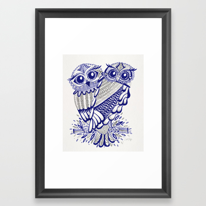 Owls Silver Navy Framed Art Print By Catcoq Society6
