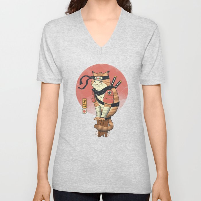 Shinobi Cat V Neck T Shirt