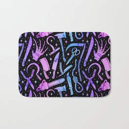  Horror Movie Weapons Galaxy Bath Mat | Knife, Killer, Slasher, Macabre, Scary, Watercolor, Pattern, Evil, Halloween, Chainsaw 