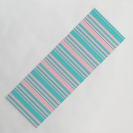 [ Thumbnail: Turquoise and Pink Colored Lines/Stripes Pattern Yoga Mat ]