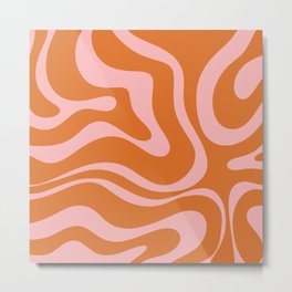 Liquid Candy Retro Swirl Abstract Pattern in Orange and Pink Metal Print
