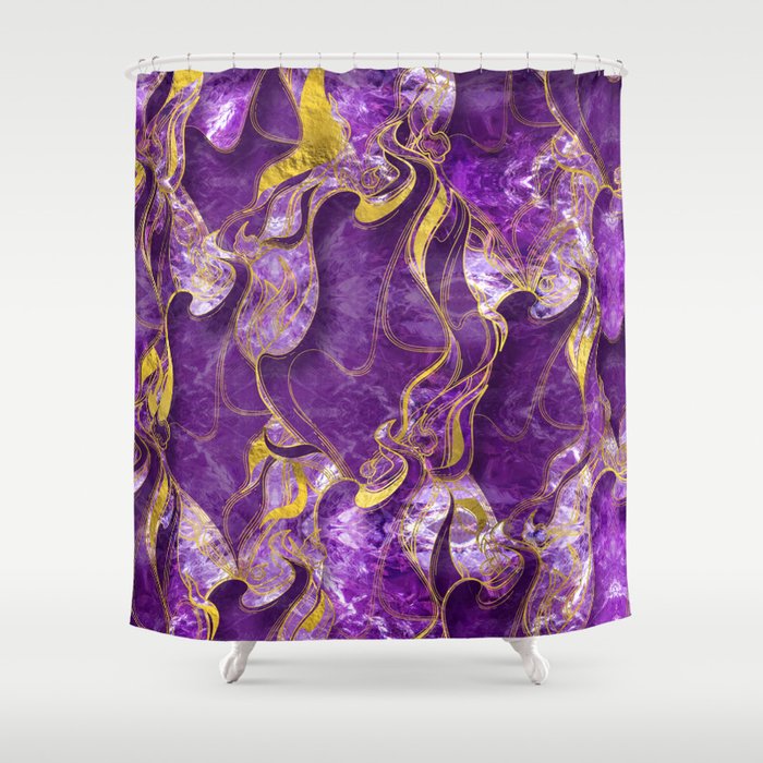 Amethyst  with gold marbled texture Shower Curtain