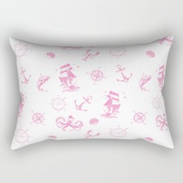 Pink Silhouettes Of Vintage Nautical Pattern Rectangular Pillow