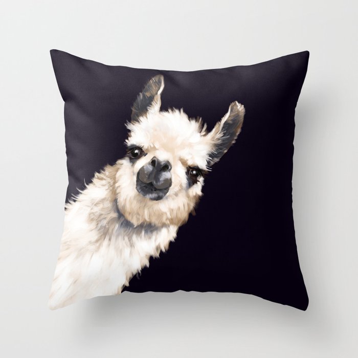 Sneaky Llama in Black Throw Pillow