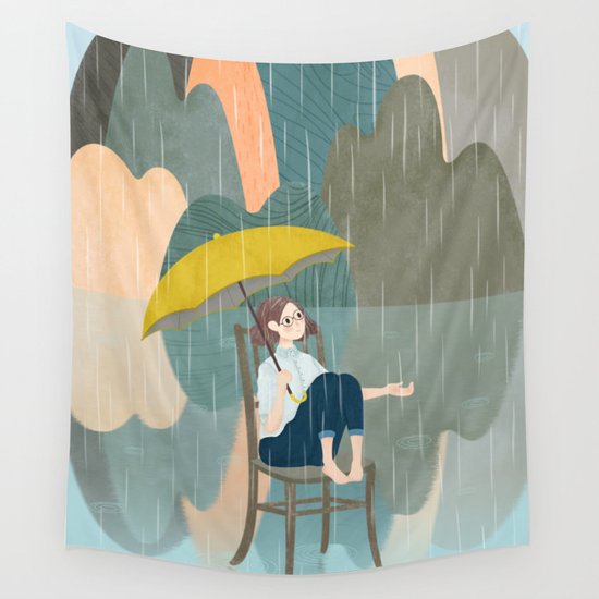 Lonely Girl In Rain Day Wall Tapestry By Allenan Store Society6