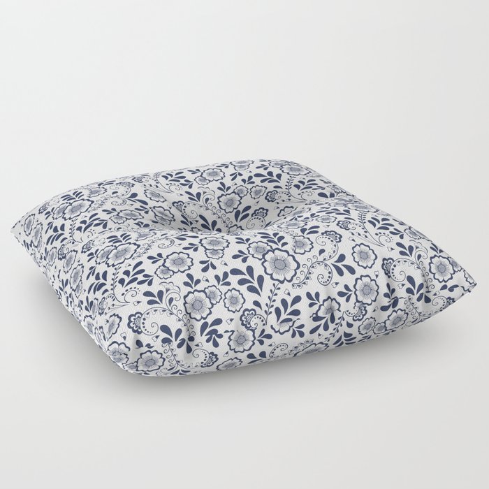 Navy Blue Eastern Floral Pattern Floor Pillow