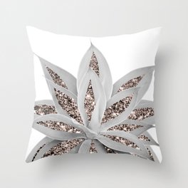 Gray Agave with Rose Gold Glitter #3 #shiny #tropical #decor #art #society6 Throw Pillow | Nature, Photo, Mauve Glitter, Light Gray On White, Black And White, Agave Glam, Cactus, Faux Glitter, Wallart, Minimal 