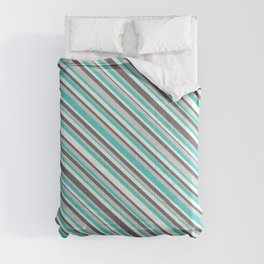 [ Thumbnail: Dim Grey, Light Grey, Turquoise & Mint Cream Colored Striped Pattern Comforter ]