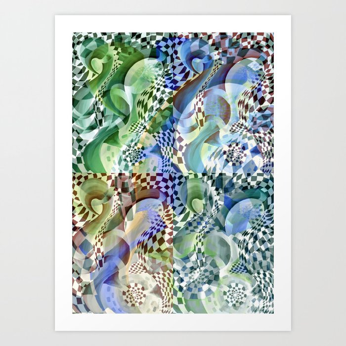 Hand Painted 80s Pattern Retro Chess Board Abstract Art Print By