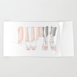 Bride Groom Wedding Feet Line Art Beach Towel