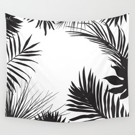 Black And White Palm Leaves Wall Tapestry