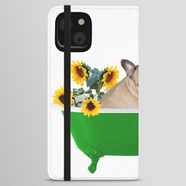 Bulldog - Green Bathtub with Sunflowers iPhone Wallet Case