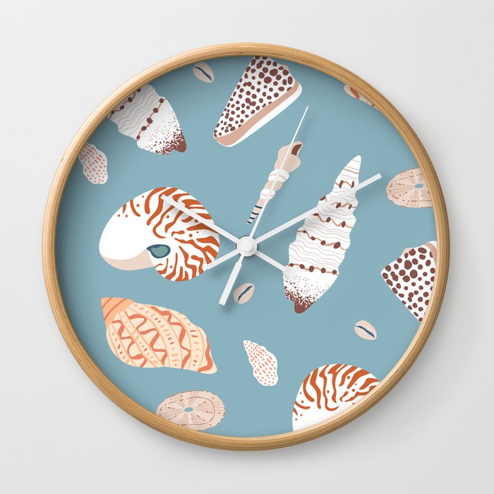 Vintage sea shell flat illustration pattern Wall Clock