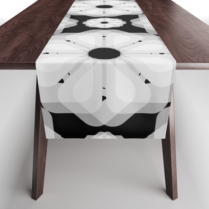 Black and White Abstract Flowers Table Runner